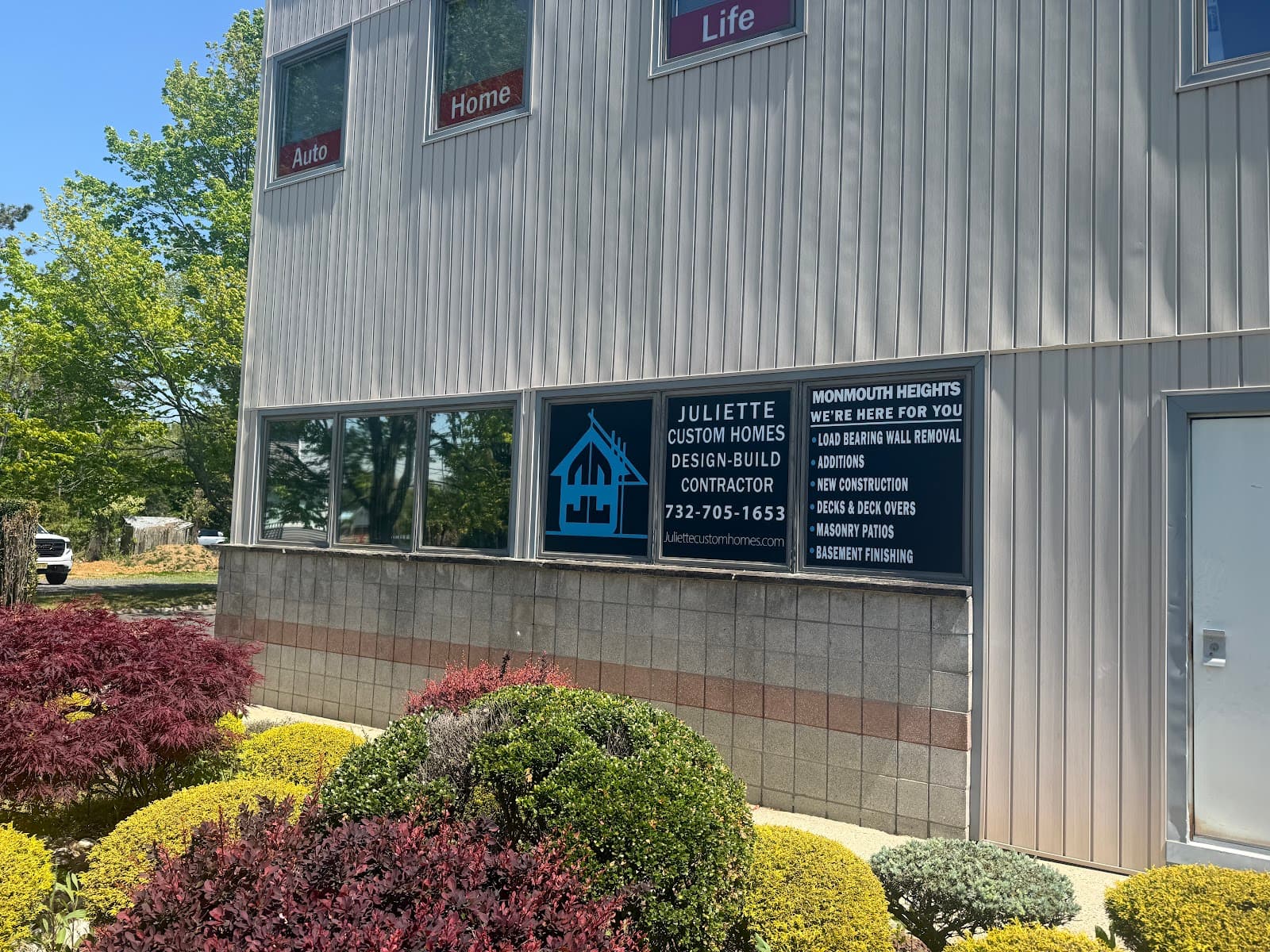 The Juliette Custom Homes office at 15 S. Main Street, Marlboro, with the window signage.